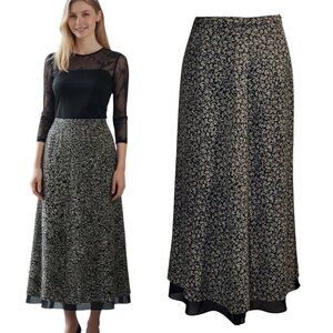VTG 90s Talbots Dark Floral Midi Skirt Sz.6 Black Y2K Whimsigoth Boho Fairy